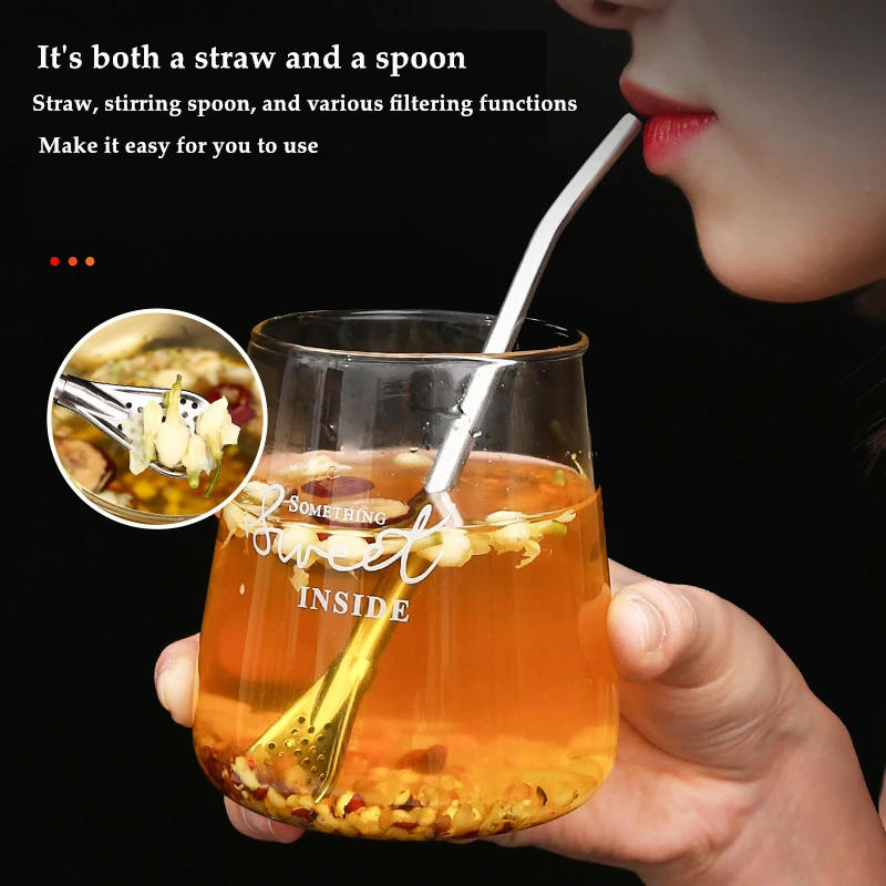 Description Picture 3 of itemStainless Steel Drinking Straw Spoon Tea Filter Detachable Reusable Metal Straws with Brush Drinkware Bar Party Tool Accessories