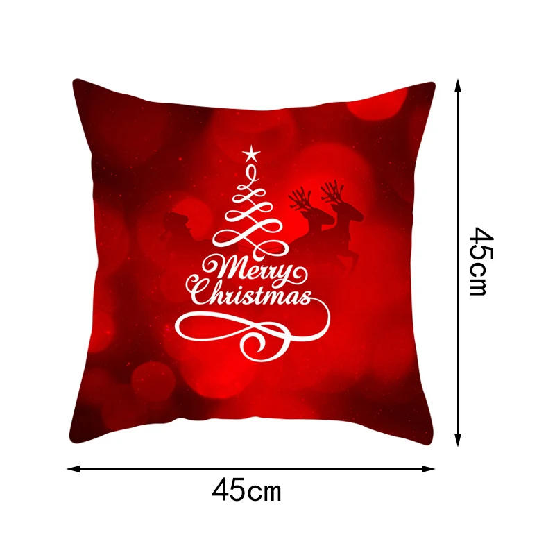 Description Picture 2 of item45X45Cm Christmas Red Throw Pillow Case Holiday Decoration Xmas Cushion Cover Navidad Noel Gifts Happy New Year Ornaments Gift