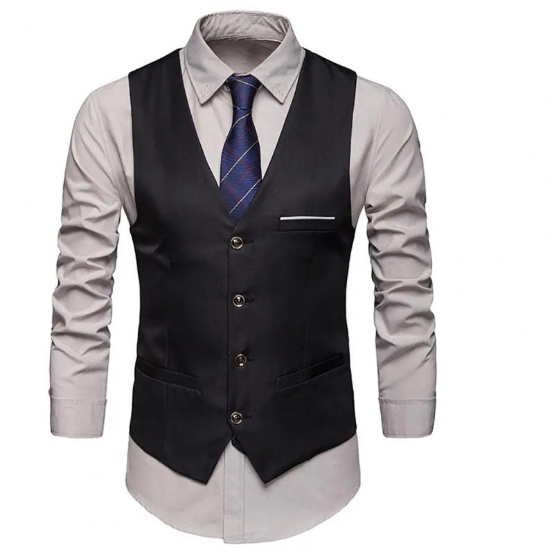 Description Picture 4 of itemVest Jacket Formal Pure Color Single Breasted Waistcoat Autumn Suit Vest  Single Breasted Sleeveless Waistcoat for Prom