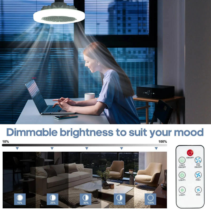 Description Picture 5 of itemE27 Ceiling Fan with Remote Control and 3-speed AC85-265V Lighting Converter Base for Bedroom and Living Room Lighting