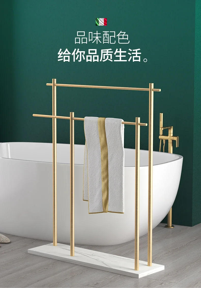 Description Picture 2 of itemGold Brush Marble Floor Towel Rack Luxury Bath Towel Stand Storage Shelf Floor Stand Style Organizer Elegant Bathroom Storage