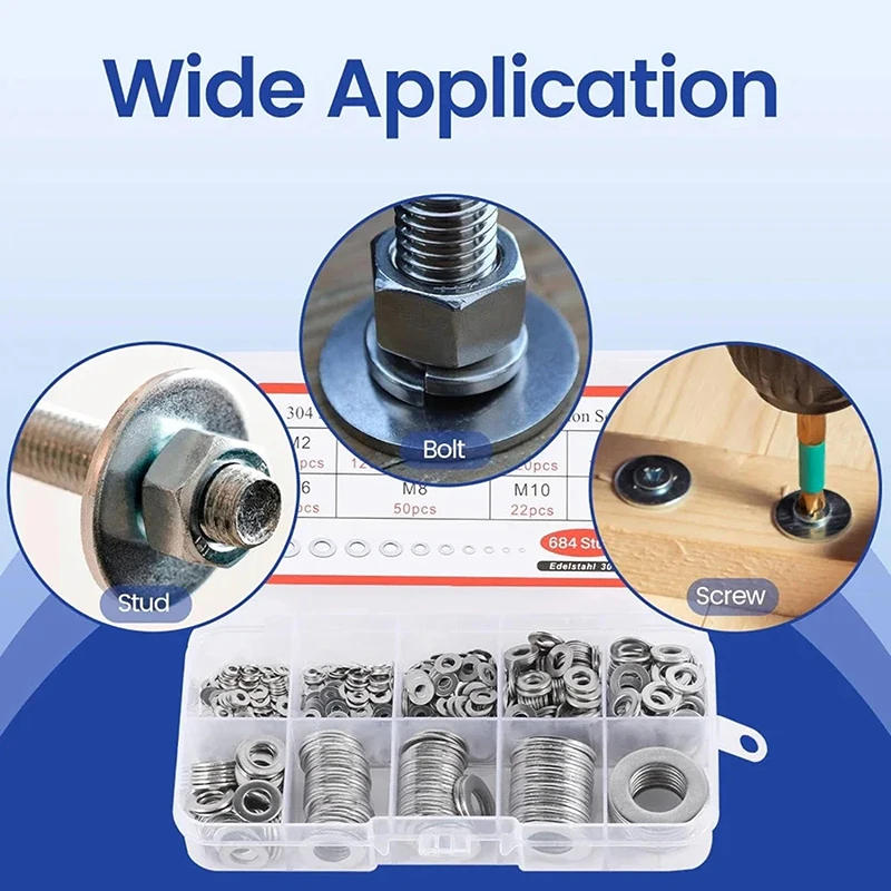 Description Picture 5 of item180pcs Stainless Steel Washers O Ring Fasteners Gasket Set Assortment Kits M2 M2.5 M3 M4 M5 M6 M8 M10 Flat Washer Grommets