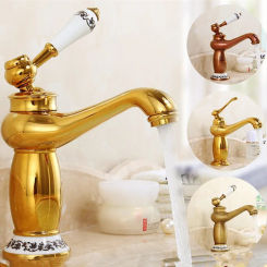 Tuqiu Gold Bathroom Faucet Total Brass Basin Faucet Cold And Hot Water Mixer Sink Tap Single Handle Deck Mounted Sink Tap