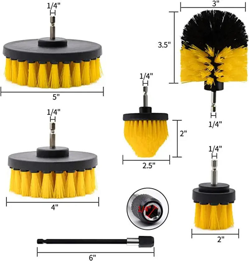 Description Picture 2 of itemDrill Brush Attachment 6pcs/Set Power Scrubber Wash Cleaning Brushes Tool Kit with Extension Clean Glass windows Kitchen Toilet