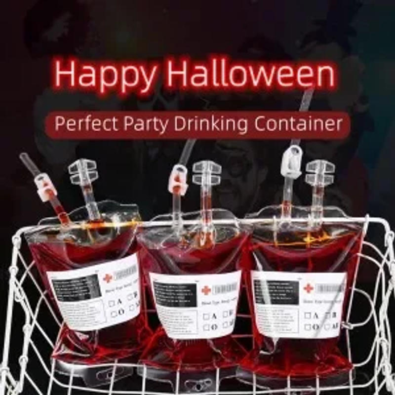 Description Picture 3 of itemEmpty Blood Bags Drinks for Halloween Zombie Vampire Costume Props Nurse Graduation Theme Party Favors Drink Pouches 10/20 PCS