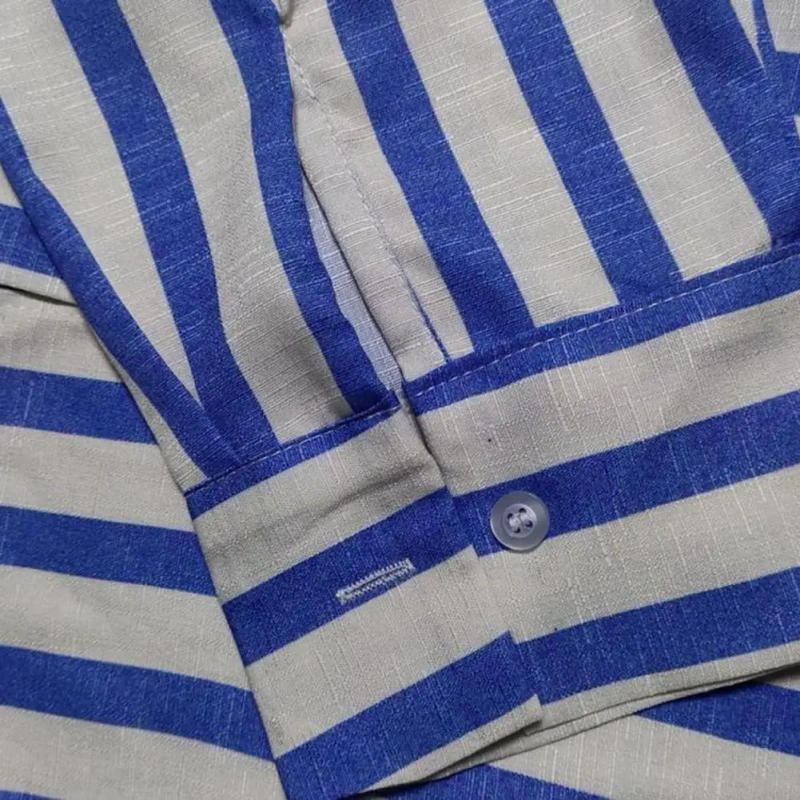 Description Picture 6 of itemMen Striped Shirt Men's Slim Fit Hawaiian Style Dress Shirt with Long Sleeves Single-breasted Design for Vacation Beach Top