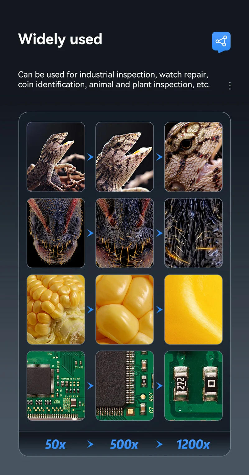 Description Picture 6 of item7" IPS Digital Microscope 5MP 1200X 1080P Video Focusing Camera Microscopes 8 LED Coin Circuit Soldering Phone Repair Magnifier