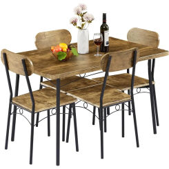 Dining Table Set for4,5 Piece Dinette with Chairs for Kitchen, Breakfast Nook and Small Space,Brown,43.3"dinning table furniture