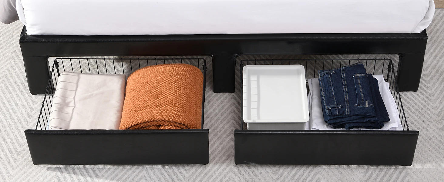 Description Picture 6 of itemBed Frame Queen Size with Headboard, Platform Queen Bed Frame with Storage Drawers & Charging Station, No Box Spring