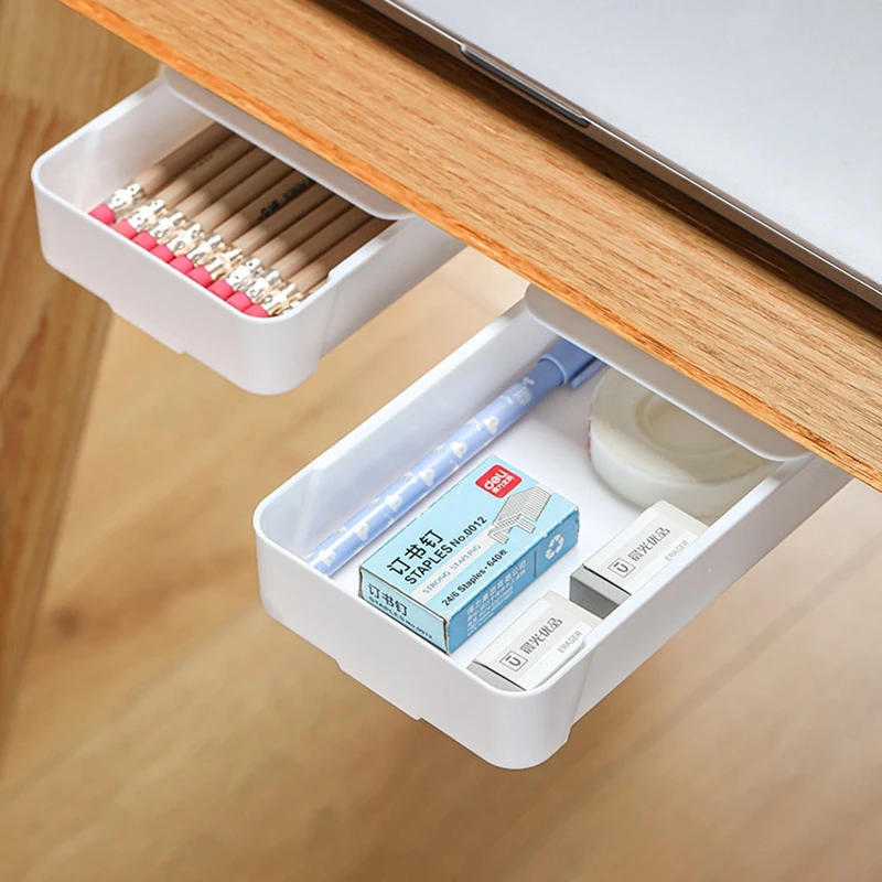 Description Picture 5 of itemHidden Storage Box In Table Self Stick Table Storage Drawer Organizer Box Home Office Pencil Tray Under Desk Storage Drawer