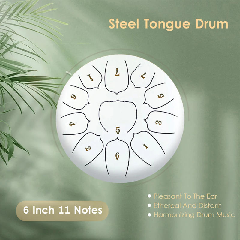 Description Picture 4 of item6 inch 11 Tone Steel Tongue Drum Hand Pan Drum Drumstick Percussion Music Instrument Tambourine Yoga Relaxation Glucopon Gift