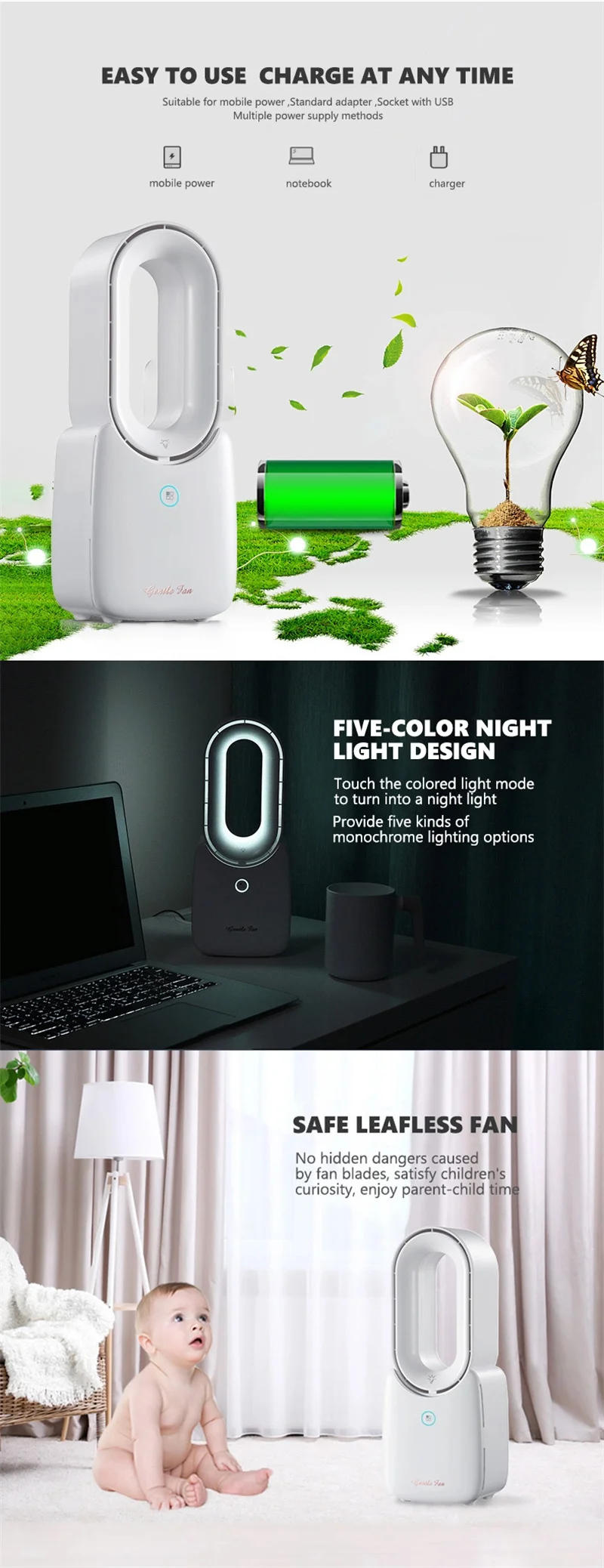 Description Picture 3 of itemPortable Bladeless Stand Air conditioners Fan Cooler Electric Fans Silent Tower Table Vertical Floor Summer Air Cooler