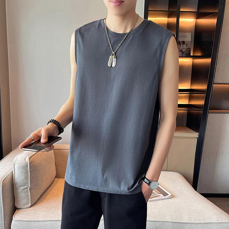 Description Picture 5 of item2024 Men's Solid Tank Top Summer Loose Sleeveless Kam Shoulder Vest Wearing Trendy Top