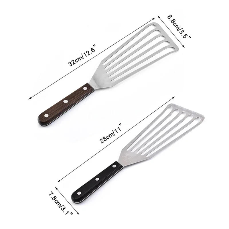 Description Picture 2 of itemStainless Steel Slotted Turner & Fish Spatula With Wooden Handle - Kitchen Tools Cooking spatula Leakage steak shovel
