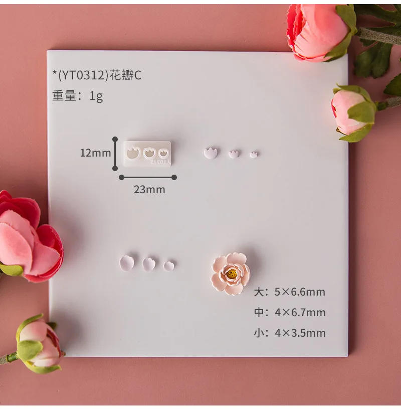 Description Picture 5 of item3 Sizes Different Types Mini Flower Petal Polymer Clay Cutters Clay Molds For DIY Complete Flower Earrings Jewelry Decoration