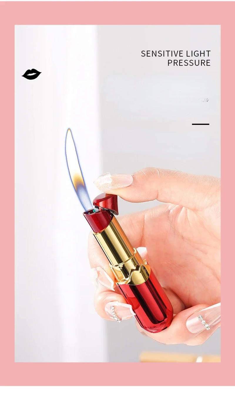 Description Picture 4 of itemMetal Winproof Gradient Color Lipstick Lighter for Women High-value Butane Gas Trend Gift Smoking Gadgets Cigarette Accessories