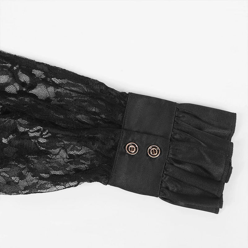 Description Picture 5 of itemMen's Lace Floral Vintage Shirts And Blouses Solid Black Gothic Long Puff Sleeves Victorian Medieval Ruffle Collar Shirt Tops