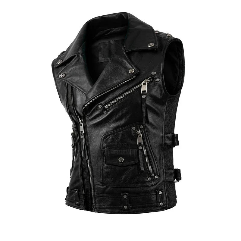 Description Picture 4 of itemFashion Motorcycle Vest Black Real Cowhide Genuine Leather s Men Motor Riding Sleeveless Jacket Autumn Winter
