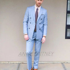 Newest Design Business Slim Fit Men Suits Sky Blue Groom Best Man Tuxedo 2 Piece Tailor-Made Suits Fashion Wedding Suit For Men