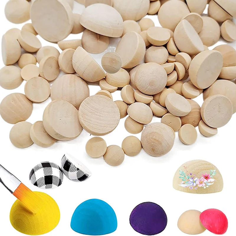 Description Picture 2 of itemHalf Wood Balls Bead Natural Half Wooden Balls Unfinished Split Wood Beads DIY Craft Arts Christmas Decor Half Round Wood Balls