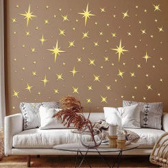 42 Pcs Acrylic Removable Mirror Wall Stickers With 3D Stars Suitable For Home Bedroom Living Room Children's Room Decoration
