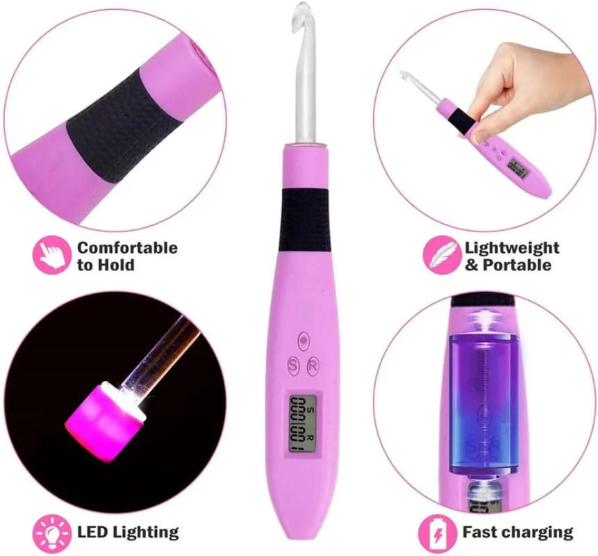 Description Picture 5 of item17pcs Crochet Hook Set with Counter Ergonomic Knitting Needles Kit with Led Light&Row Digital Counter DIY Tool for Knitting Hook