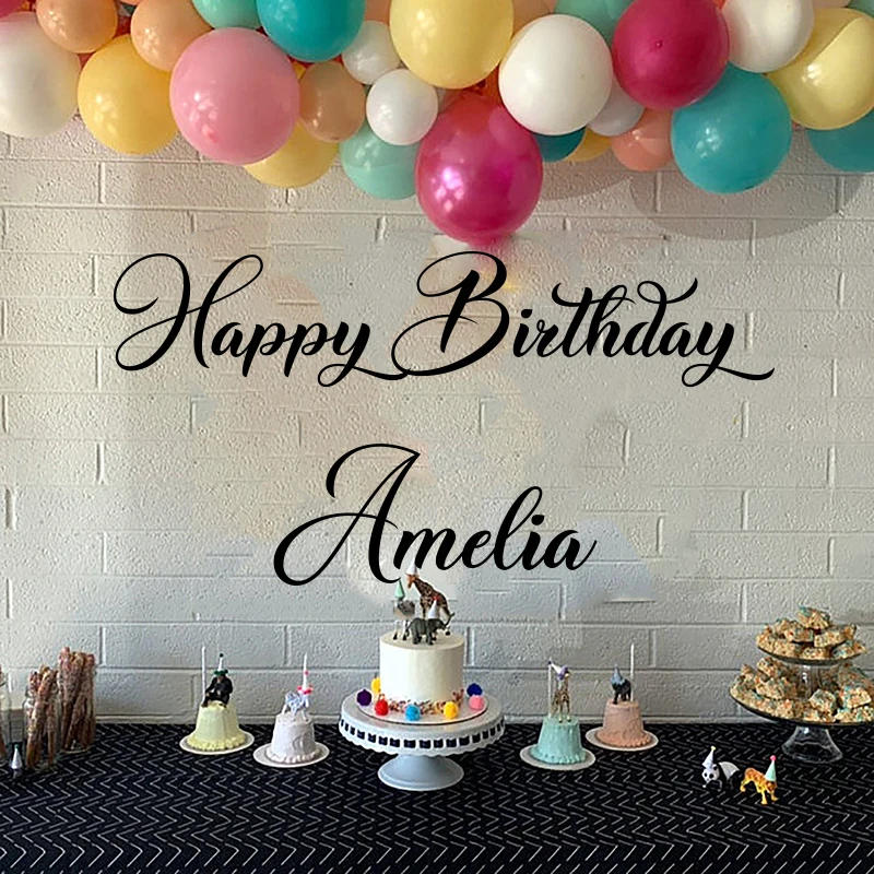 Description Picture 3 of itemHappy Birthday Sign Vinyl Wall Board Sticker Parties Anniversaire Personalized Home Decoration Custom Kids Name Wall Art Decals