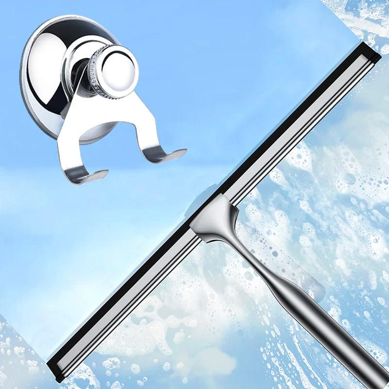 Description Picture 3 of item14'' Shower Squeegee with Suction Cup Hook Stainless Steel Handle Silicone Scrape Car Window Glass Door Cleaning Tools 10'' 12''