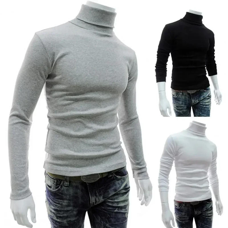 Description Picture 6 of itemTurtleneck Shirt Winter Men Solid Soft Top Autumn Pullover Color Sleeve Stretchy Fashion Slim Long Knitted