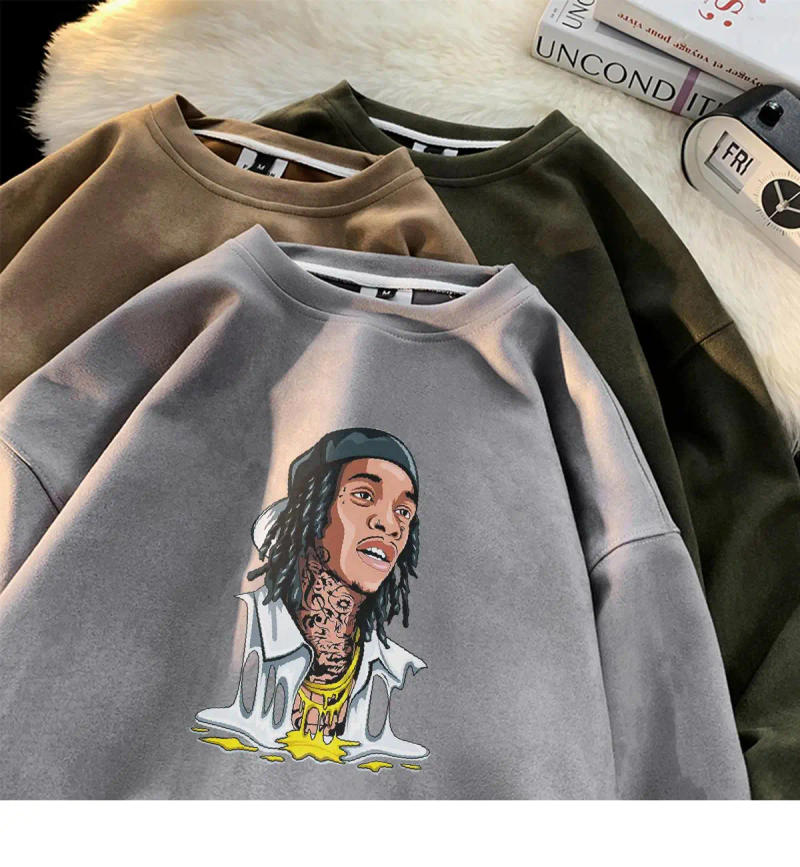 Description Picture 4 of itemOversized Tattoo Men Graphic Sweatshirt Tops Hip Hop Hoodies Pullover Suede Streetwear Male Autumn Y2K Clothing O-neck Clothes