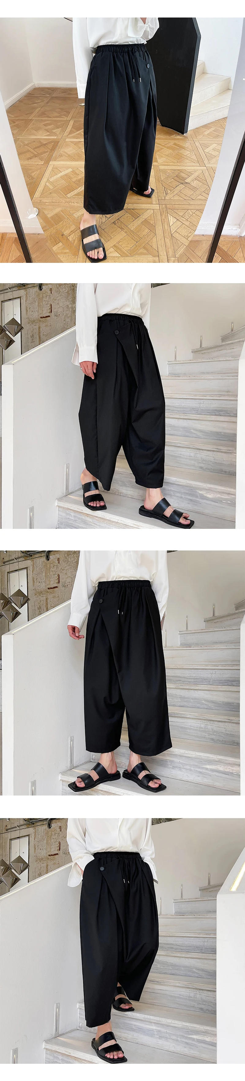 Description Picture 3 of itemMen's Wide Leg Pants Spring And Autumn New Personality Oblique Front Design Large Size Nine Points Pants