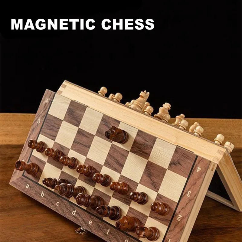 Description Picture 5 of itemChess Set - Magnetic Foldable Portable Solid Wood Chess Board - Educational Games for Students and Kids - Christmas Gift