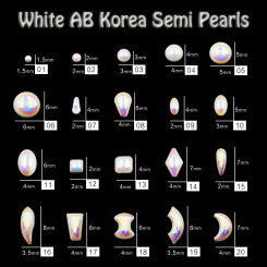 1440PCS High Quality Various Shapes White AB Korea Pearls Semi Flatback Nail Art Rhinestones Decorations Manicure Ornaments Kit