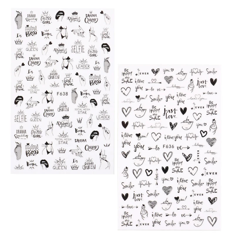 Description Picture 5 of item2pcs Heart Love Design 3D Nail Art Stickers English Letter Cool Girl Face Sliders Valentine Day Manicure