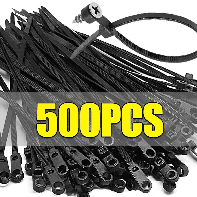 Description Picture 3 of item500/100PCS Nylon Cable Ties with Screw Mounting Hole Self Locking Loop Wraps Bundle Fixed Cables Zip Tie Wire Fastening Straps