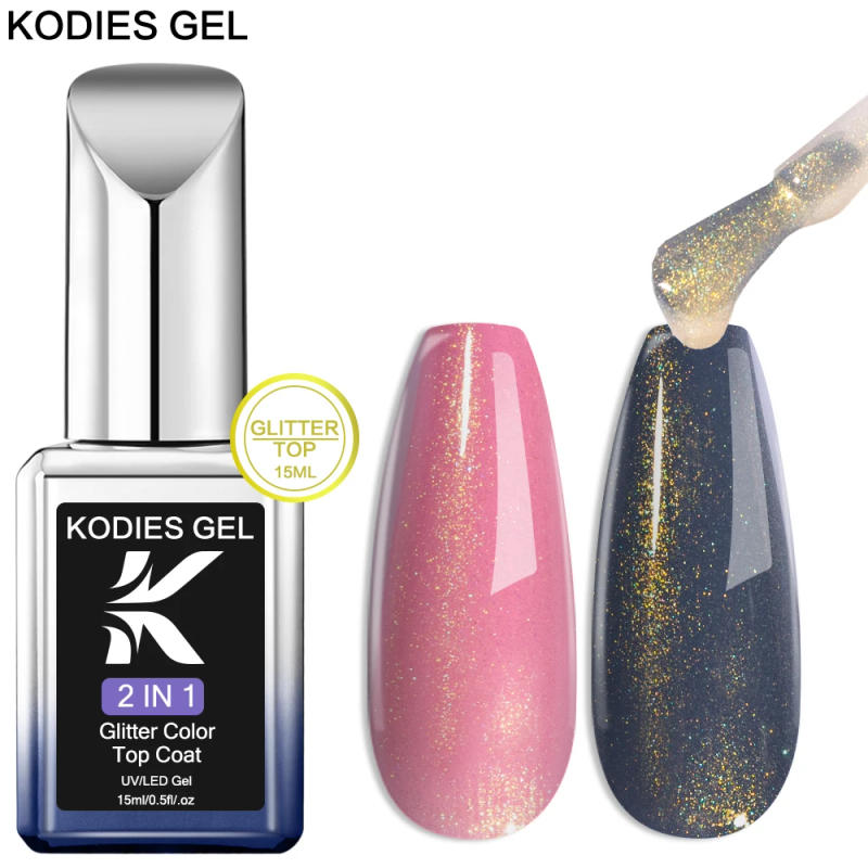 Description Picture 2 of itemKODIES GEL 15ML Gel Nail Polish Glitter Top Coat No Wipe 2 IN 1 UV Mermaid Holo Laser Gold Topcoat Hybrid Varnish for Manicure