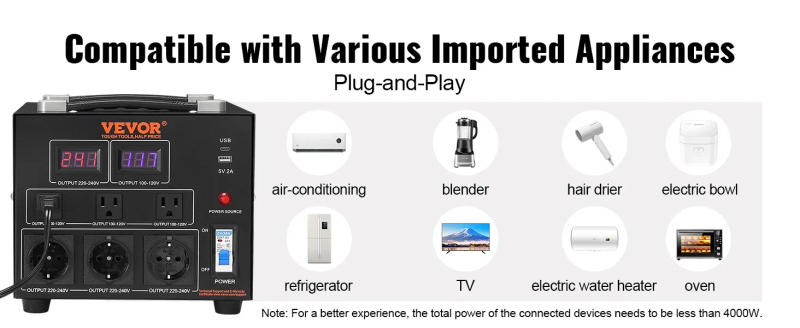 Description Picture 4 of itemVEVOR Voltage Converter Transformer 500-5000W Heavy Duty Step Up/Down Transformer Convert 110V to 220V and 220V to 110V