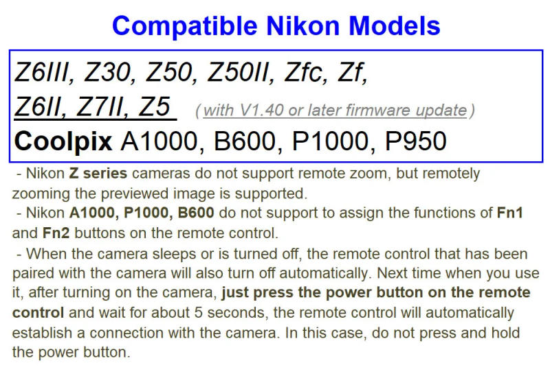 Description Picture 2 of itemAODELAN ML-L7B Wireless Shutter Release Remote for Nikon Zfc, Z30, Z50, Z5, Z6II, Z7II, P1000, P950, B600; Replace Nikon ML-L7