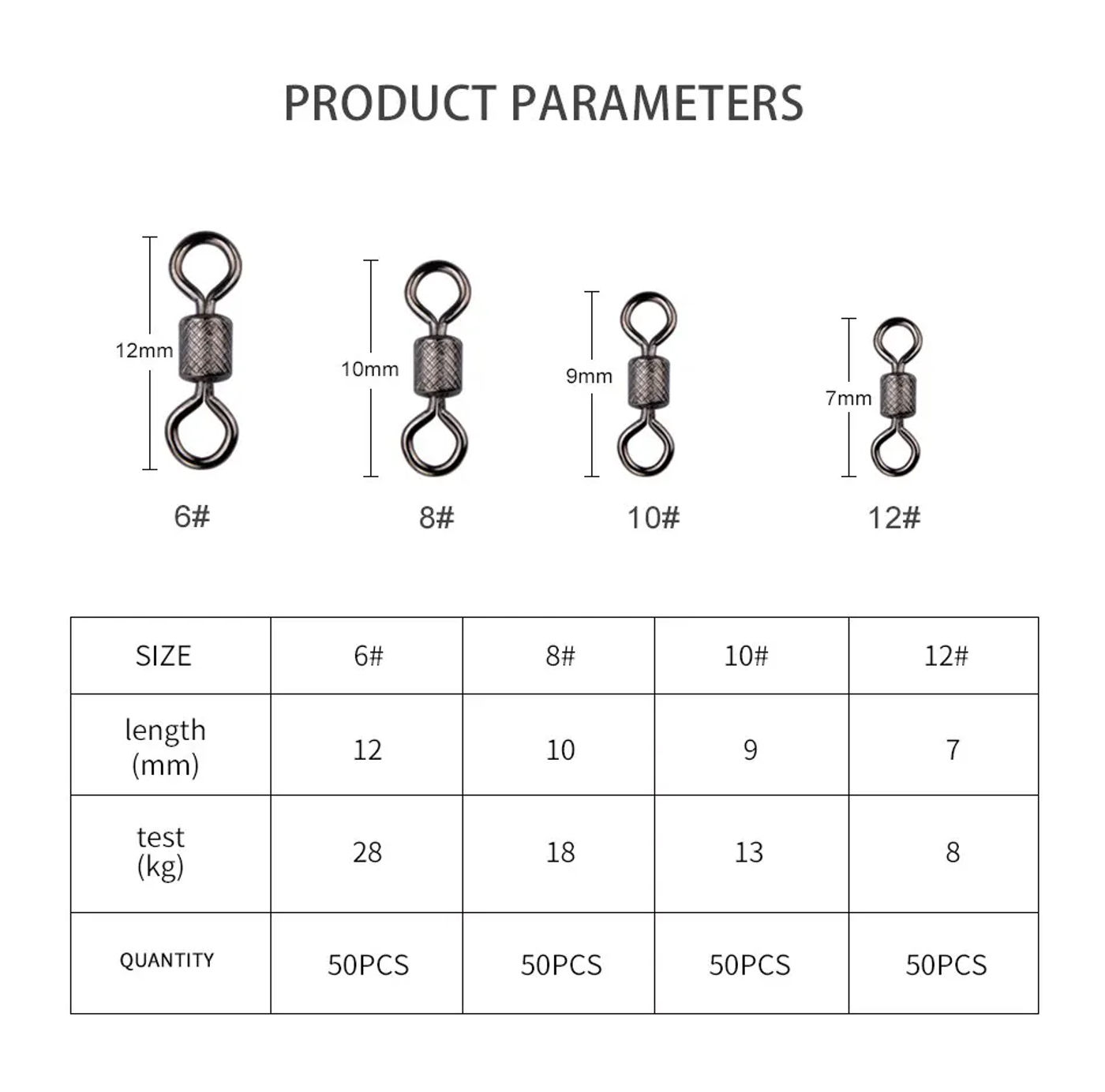 Description Picture 4 of itemMEREDITH Fishing Swivels Ball Bearing Swivel 50PCS/Lot with Safety Snap Solid Rings Rolling Swivel for Carp Fishing Accessories