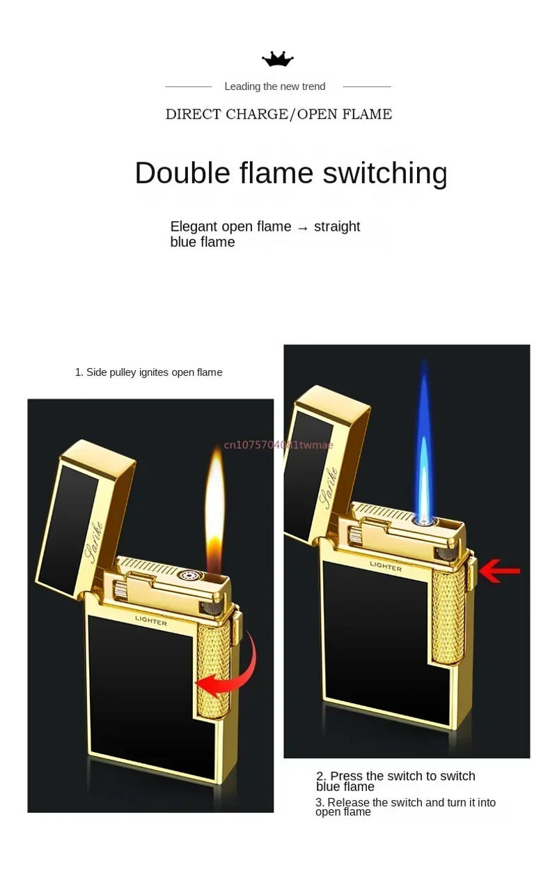 Description Picture 5 of itemHigh End Luxury Dual Flame Butane Lighter Jet Flame Windproof Lighter Cigarette Accessories Grinding Wheel Sideslip Lighter