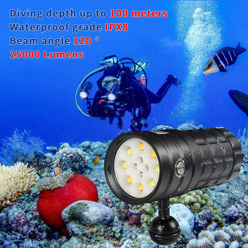 Description Picture 3 of itemLetonPower Diving Flashlight 25000Lumens underwater flashlight 100m scuba dive light Type-C Charging underwater video light
