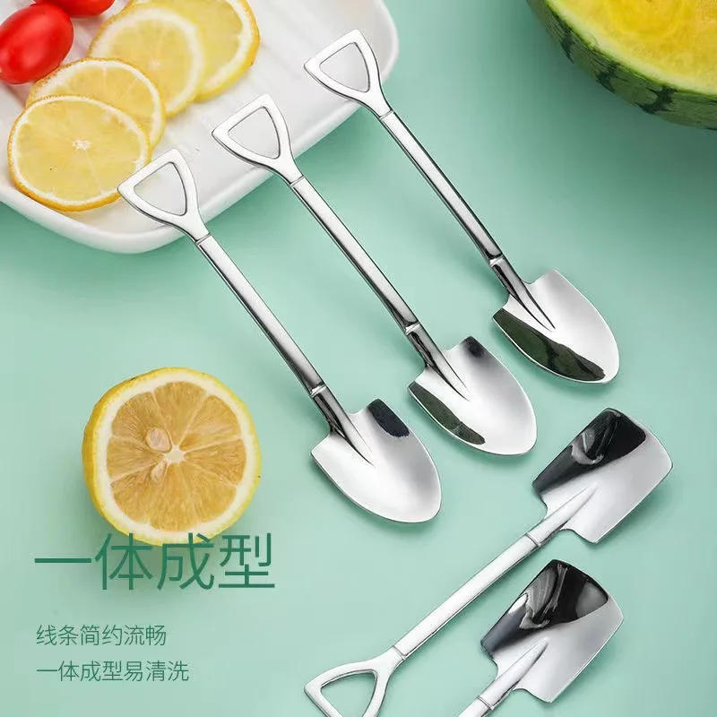 Description Picture 3 of item1 Pcs Shovel Spoons Stainless Steel Teaspoons Creative Coffee Spoon For Ice Cream Dessert Scoop Tableware Cutlery Set