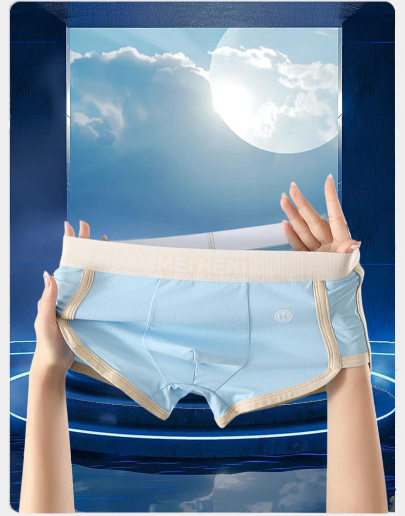 Description Picture 2 of itemSoft Boxer Trunks Men Breathable Underpants U Convex Pouch Panties Male Elastic Traceless Boxer Briefs Ice Silk Underwear Shorts