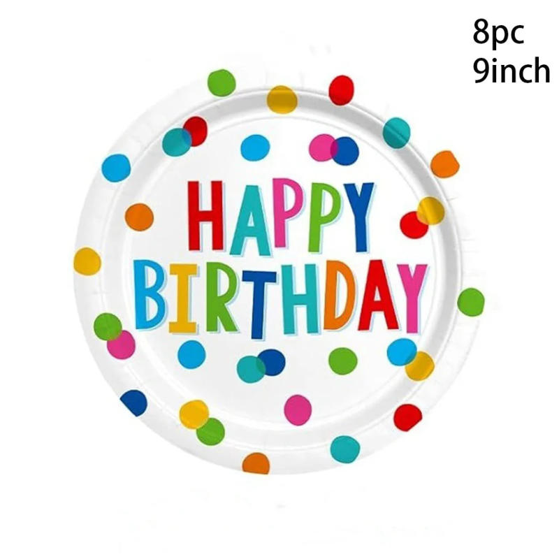 Description Picture 4 of itemColorful Birthday Theme Party Disposable Tableware Set Paper Cup Paper Plate Knife Fork Spoon Paper Straw Happy Birthday Party