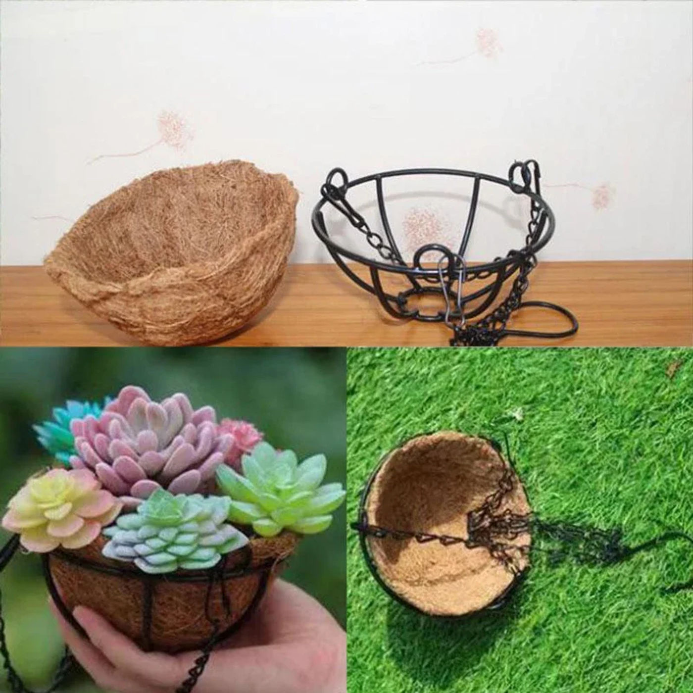 Description Picture 5 of item5 Size Rattan Hanging Basket Flower Pot Chain Hydroponic Plants Plant Grow Tools Garden Decorations With 3 Hooks