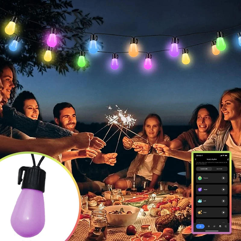 Description Picture 4 of item17M RGB Light Bulb LED Holiday Lighting Outdoor Atmosphere Decoration Lights String Music Sensing Wifi/Remote Control Lamp