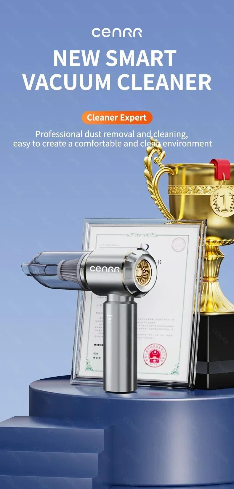 Description Picture 3 of itemCENRR 360000PA Car Vacuum Cleaner Strong Suction Wireless Cleaner Portable HandHeld Powerful Vacuum Cleaner Cleaning Machine