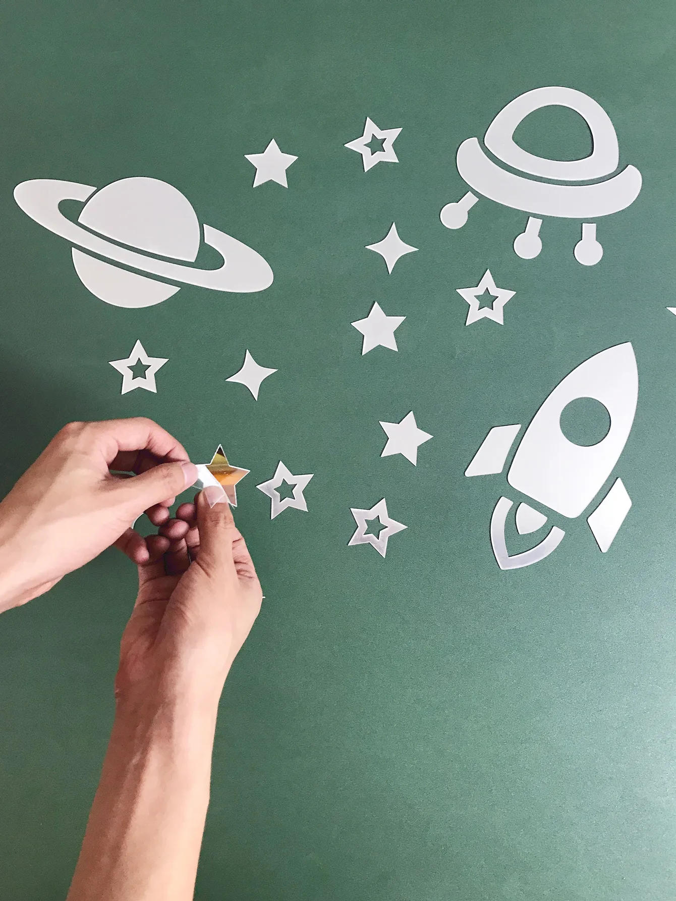 Description Picture 6 of item33pcs Planet Shape Mirror Wall Stickers 3D Acrylic Universe Stars Wall Decal Self-Adhesive For Kids Room Bedroom Home Decor