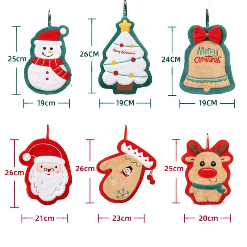 Description Picture 3 of itemThickened Christmas Hanging Hand Towels Coral Velvet Soft Plush Hand Towel Absorbent Cartoon Cleaning Towels Holiday Party Decor