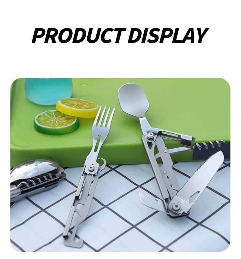 Description Picture 6 of itemMultifunctional tableware Portable Stainless Steel Rope Knife Card Outdoor Survival Camping Accessories Tool With Saw All In One